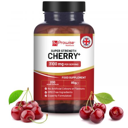 Cherry+ 3100mg with Black Cherry | Best Cherry Supplements for Gout | 200 Vegan Capsules for Men and Women | UK Made by Prowise Healthcare